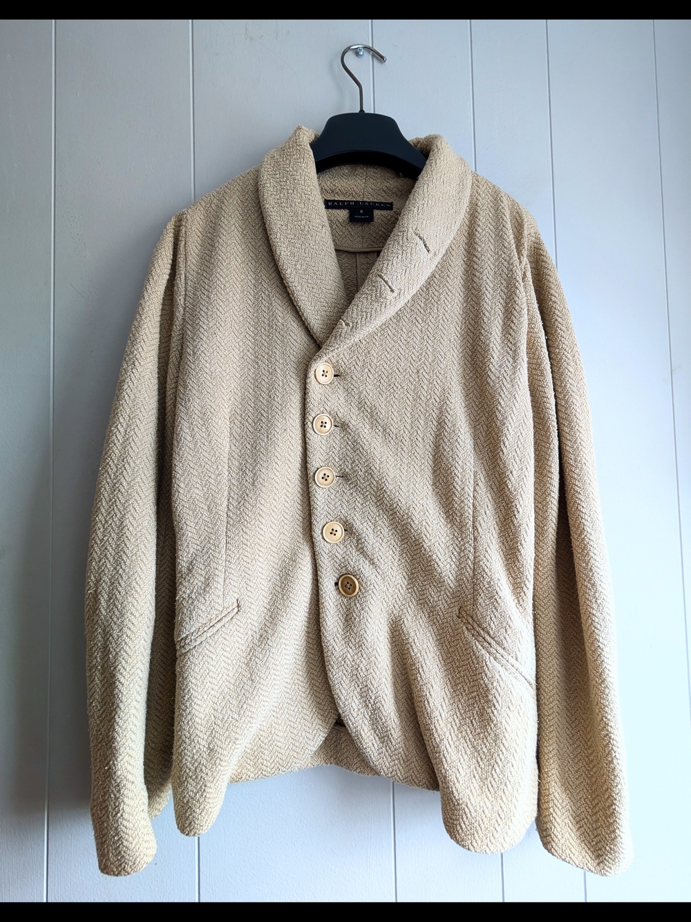 Rare Vintage Ralph Lauren Tan Knit Herringbone Jacket, Sz. 8